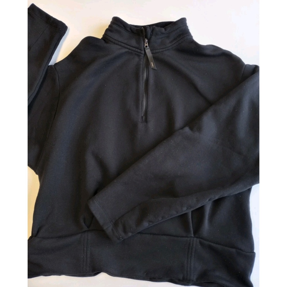 Athleta Women's Large 1/4 Zip Pullover Black Sweatshirt Top Cropped Pleated